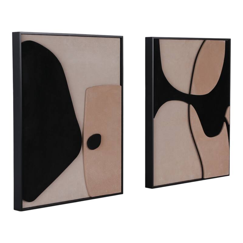 Leather Suede Wall Art Abstract Shapes (Set of 4) - 20" Brown/Black