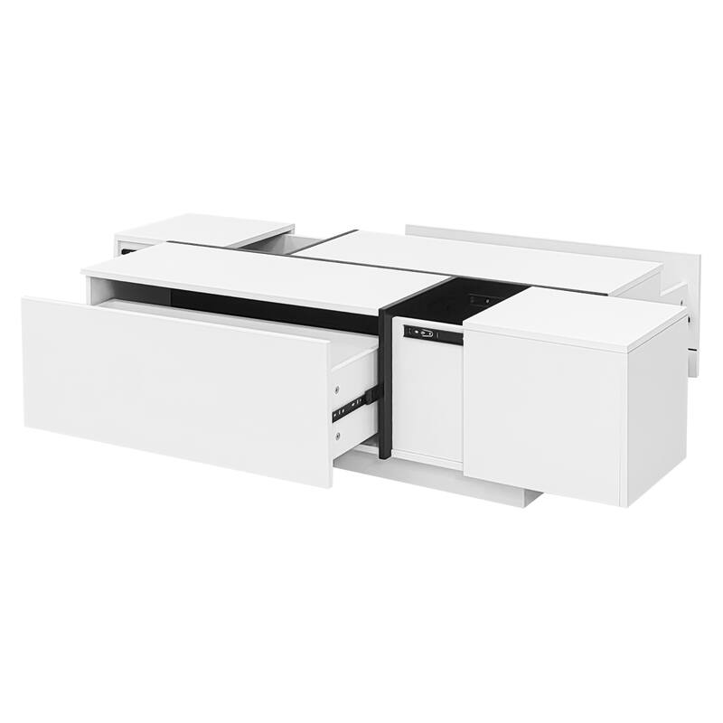 Extendable Rectangle Coffee Table, Tea Table for Living Room, Modern High-Gloss Center Table with Hidden Storage and 2 Drawers