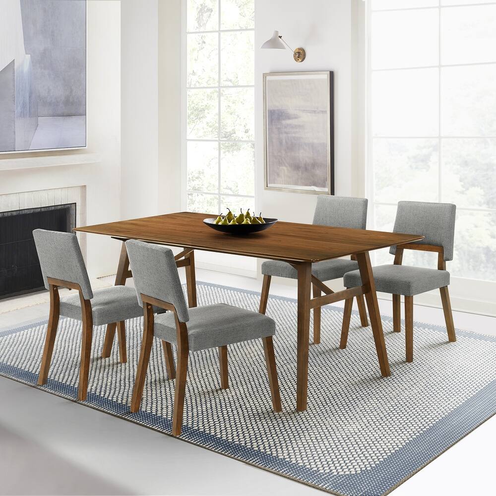 Channell Mid-Century Modern 5 Piece Dining Table Set with 4 Dining Chairs