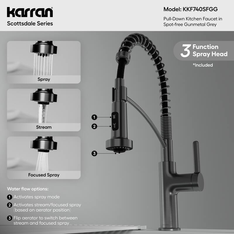 Karran Scottsdale Single Handle Commerical Pull-Down Sprayer Kitchen Faucet