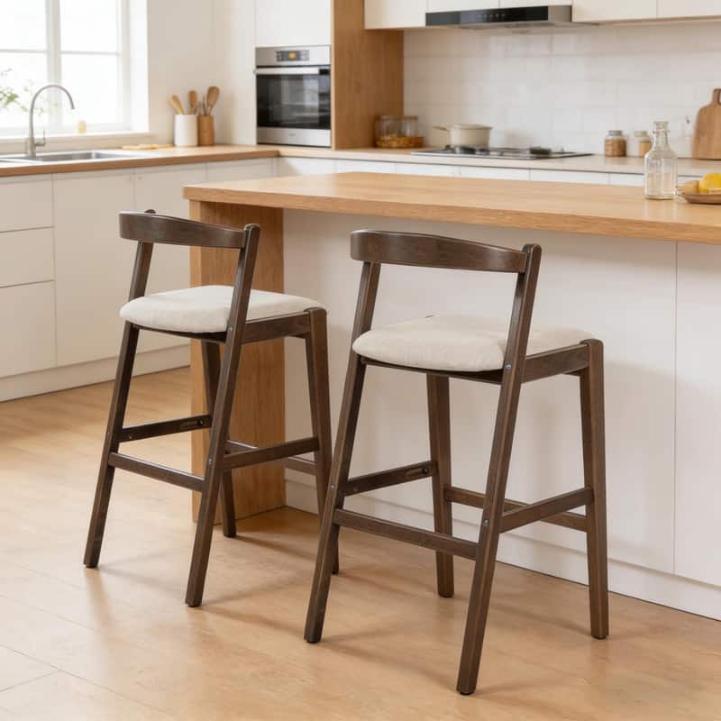 Set of 2 Indoor Rubberwood Barstools