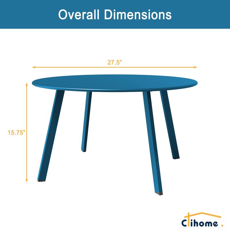 Clihome Weather Resistant Round Steel Patio Large Coffee Table