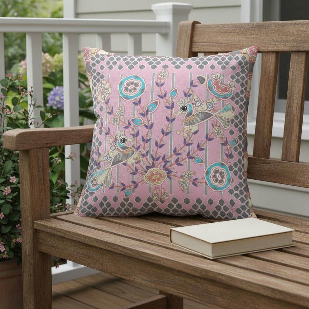 HomeRoots 18" x 18" Pink Peacock Blown Seam Floral Indoor Outdoor Throw Pillow - 18.00' X '5.00' X '18.00