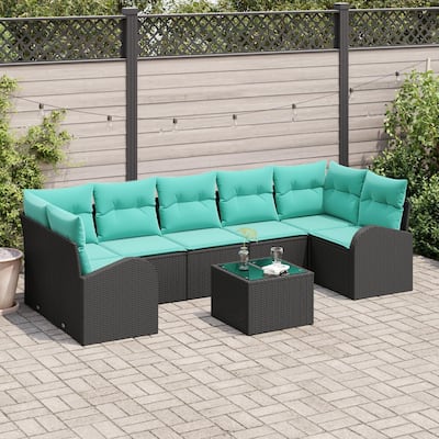 vidaXL 8 Garden Sofa Set with Cushions Black Poly Rattan - 113.8 x 48.8 x 27.2