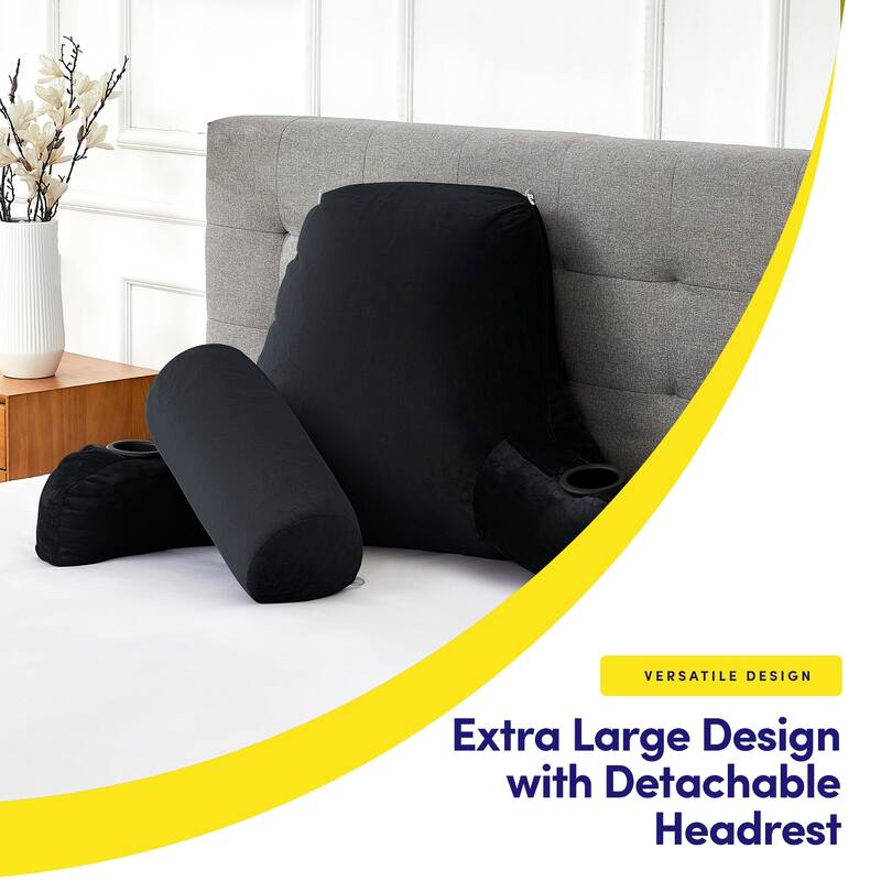 Sweet Home Collection Large Oversized Reading and Bed Rest Pillow with Cup Holders