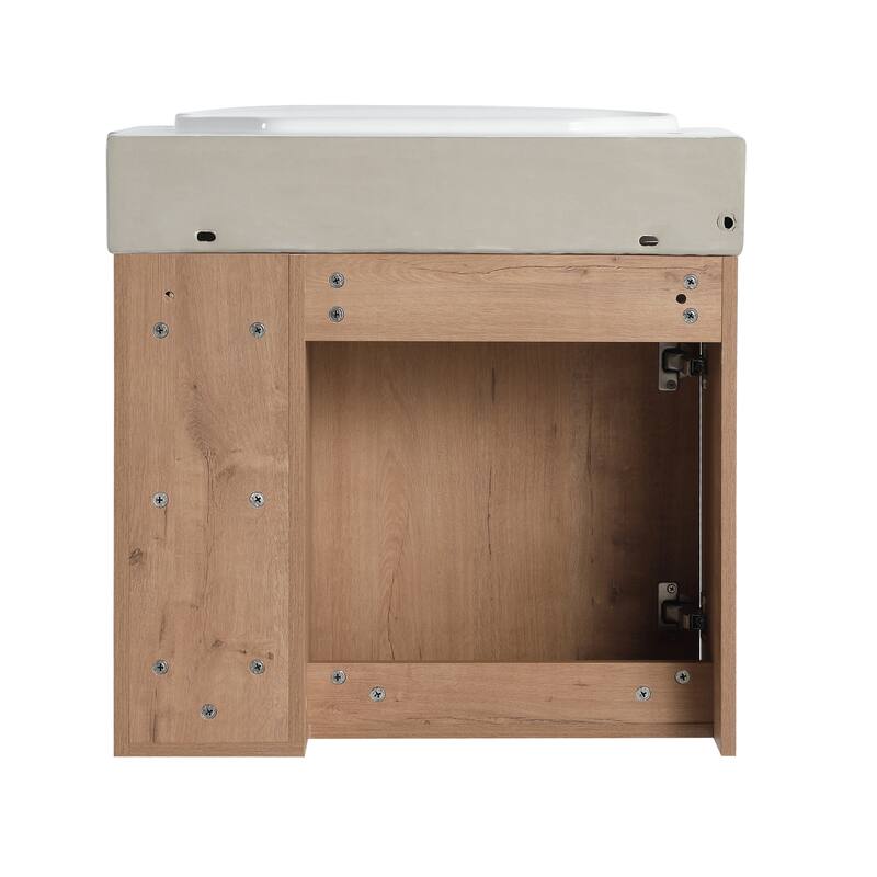 24'' Wall-Mounted Bathroom Vanity with White Ceramic Sink & Soft-Close Door, KD-Packing