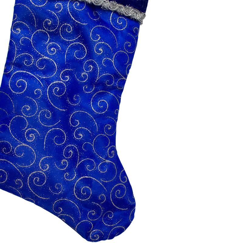 20.5 Royal Blue Silver Swirl Christmas Stocking w/ Velveteen Cuff
