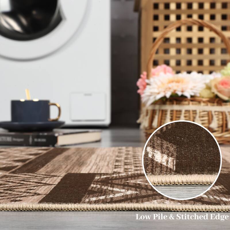 Area Rug Washable Living Room Rugs Vintage Geometric Area Rug Soft Low Pile Non-Slip Area Rug