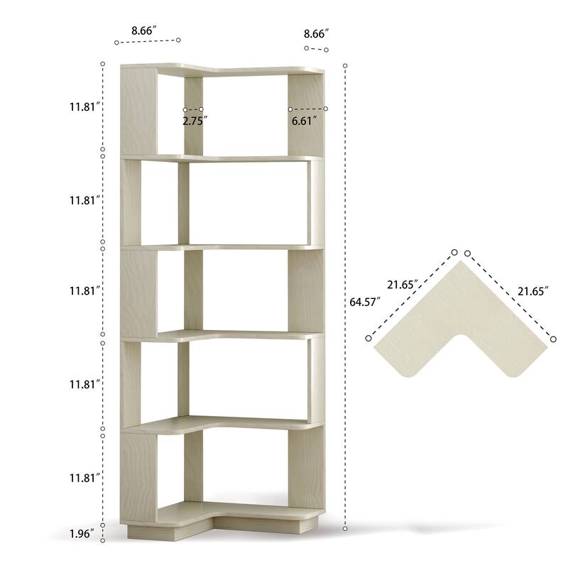 6 Tier Freestanding L-Shaped Corner Bookshelf For Living Room, Bedroom, Wooden Bookcase with anti tipping device