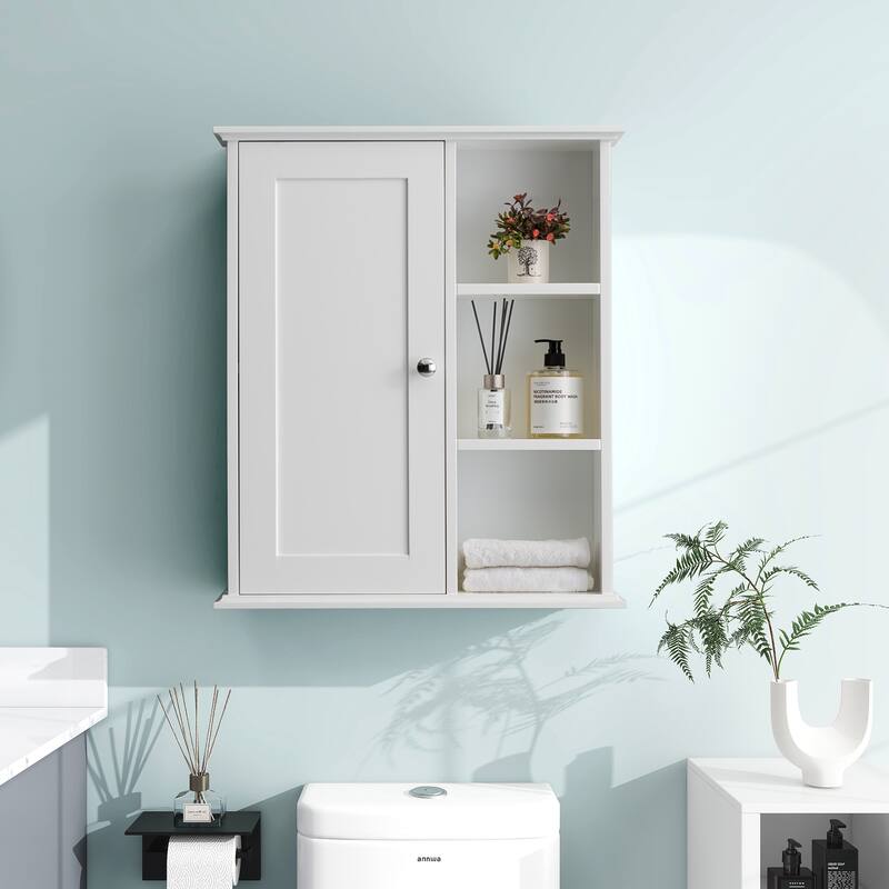 Upgraded Bathroom Wall Cabinet Over The Toilet Storage Cabinet Wall Mounted Storage Cabinet Wooden Medicine Cabinets - White