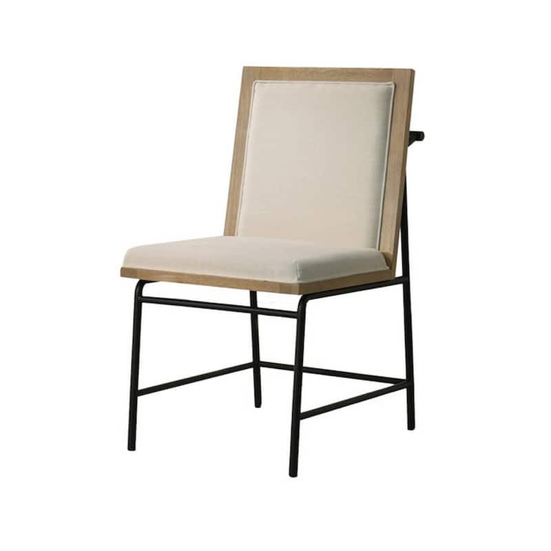 Tory 25 Inch Dining Chair Set of 2, Cream Fabric, Brown Wood, Black Metal