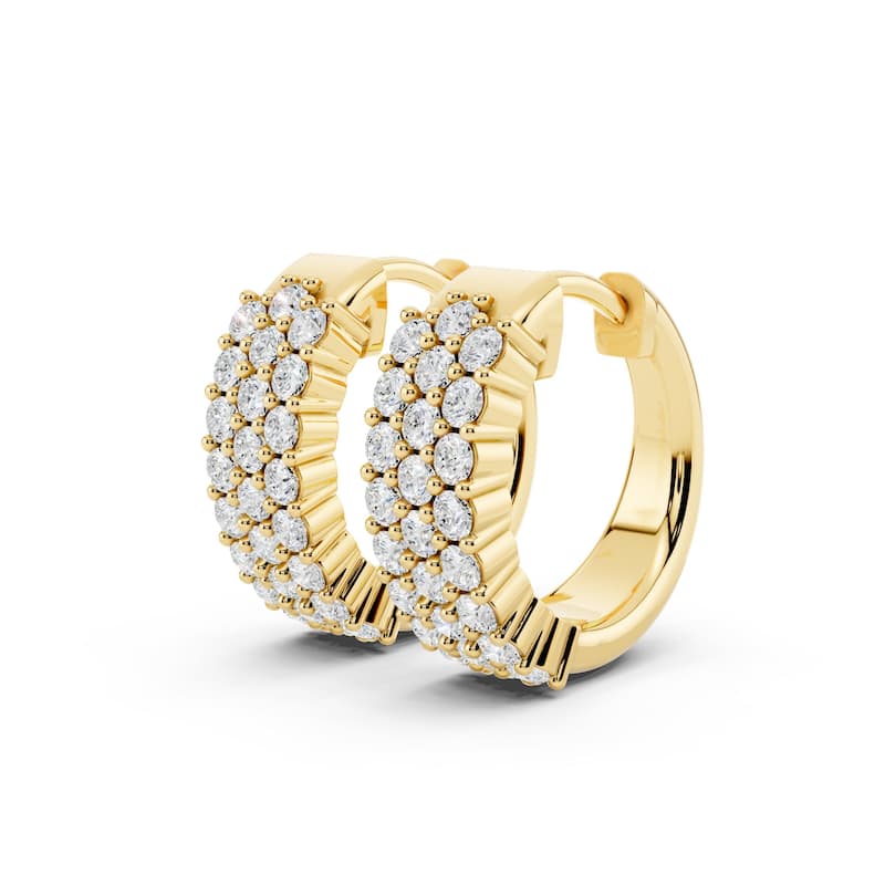 Vault Classics 1.00ct TW Natural Diamond 3-Row Hoop Earrings (I VS2) - Yellow
