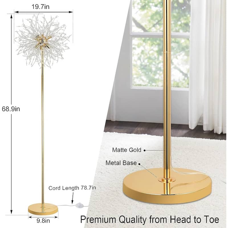 Crystal Floor Lamp for Bedroom, Floor Lamp for Living Room, Elegant Standing Lamp, 69" Tall Pole Lamp, Modern Floor Lamp