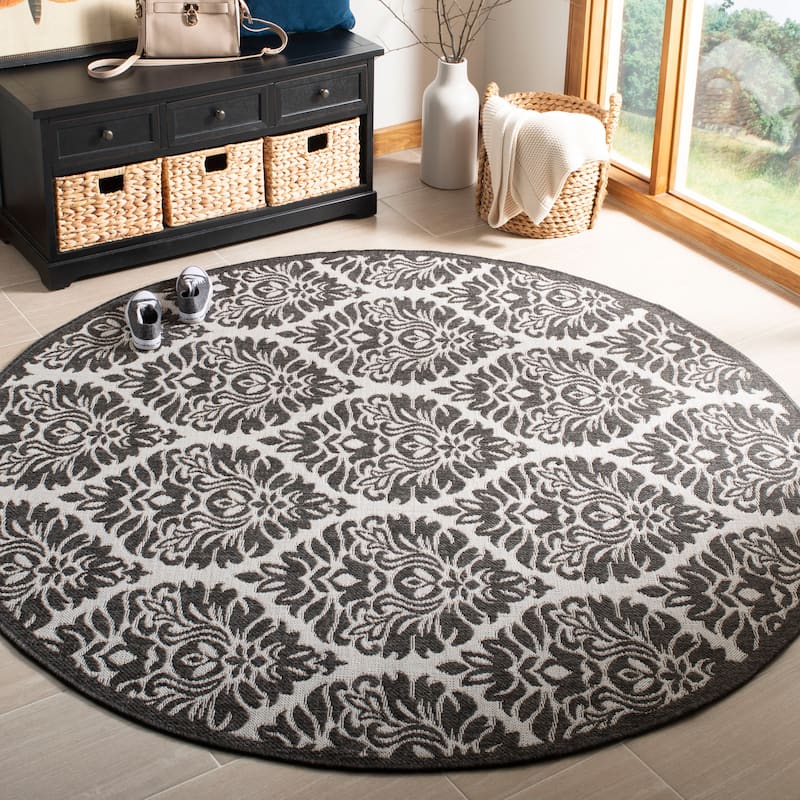 SAFAVIEH Linden Alison Indoor/ Outdoor Waterproof Patio Backyard Rug - 6'7" Round - Light Grey/Charcoal