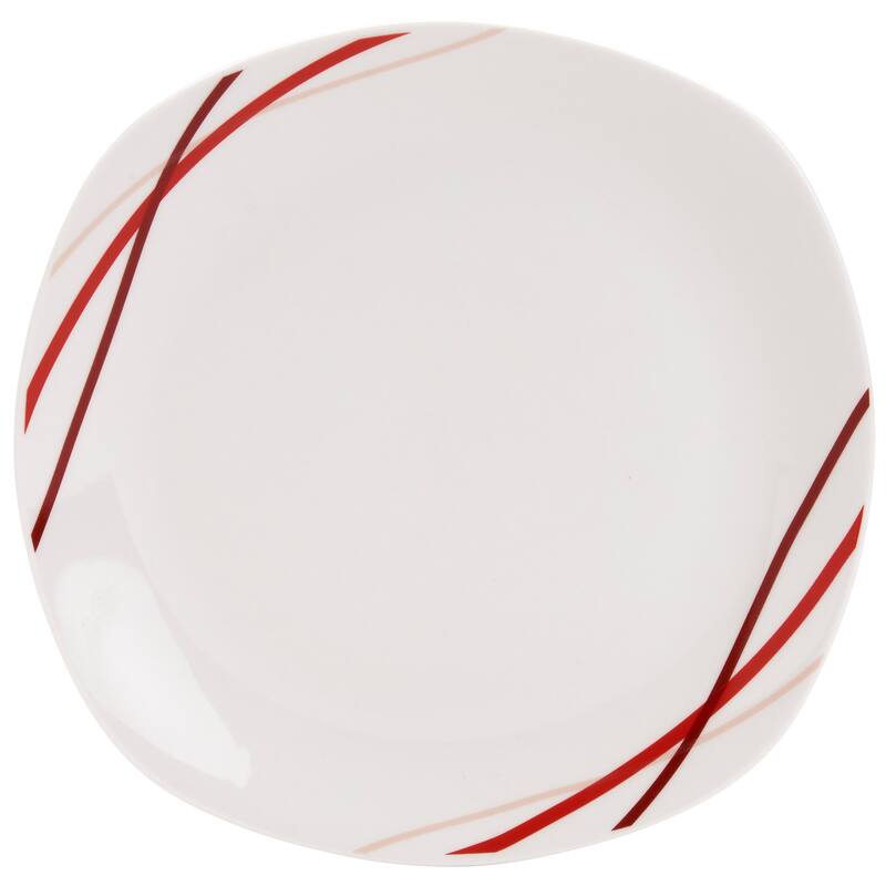 Tabletops Gallery Adrian 12 Piece Porcelain Dinnerware Set In White With Red Stripes- Service for 4