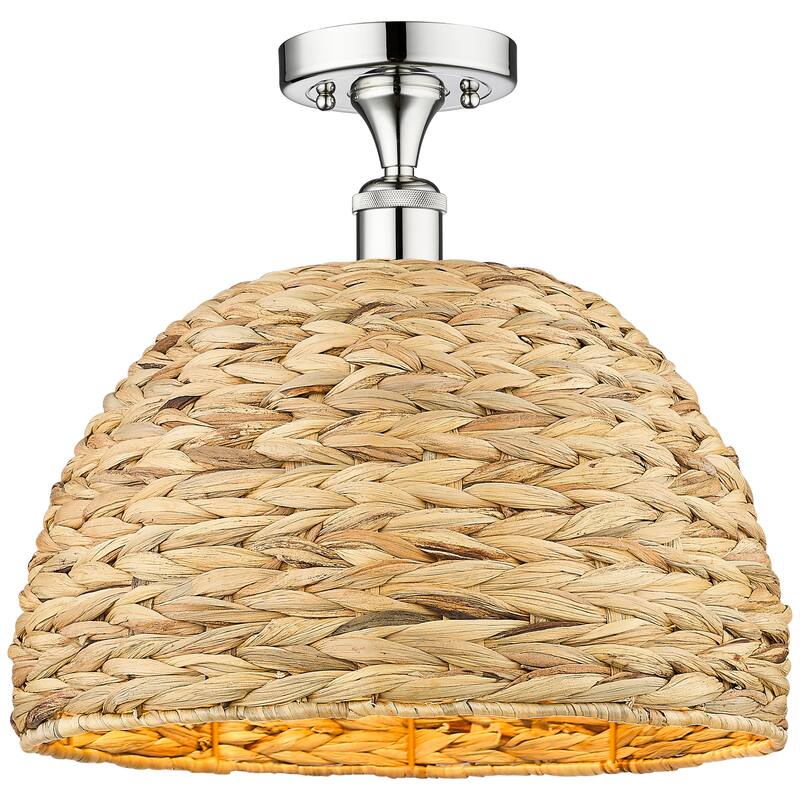 Innovations Lighting Endless Possibilities Edison - Woven Rattan - 1 Light 16" Semi-Flush Mount - Polished Chrome