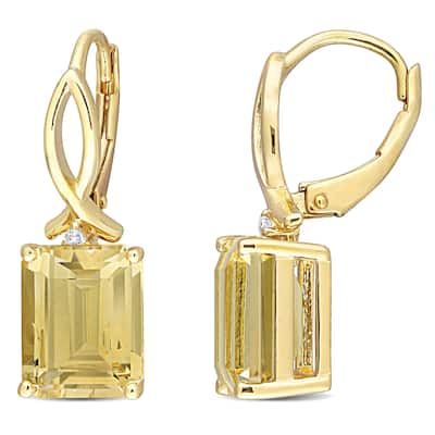 Miadora Sterling Silver Octagon-cut Citrine and White Topaz Drop Leverback Earrings - 25.2 mm x 8.4 mm x 10.1 mm