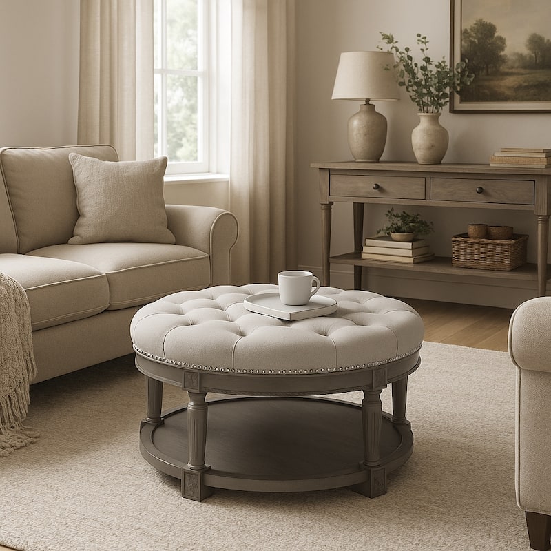 Maven Lane Mesa Round Upholstered Coffee Table