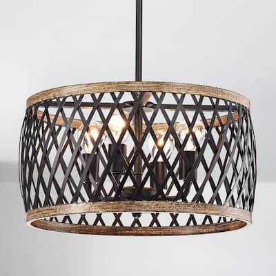 Agustin Matte Black 4-Light Metal Geometric Drum Shade Chandelier