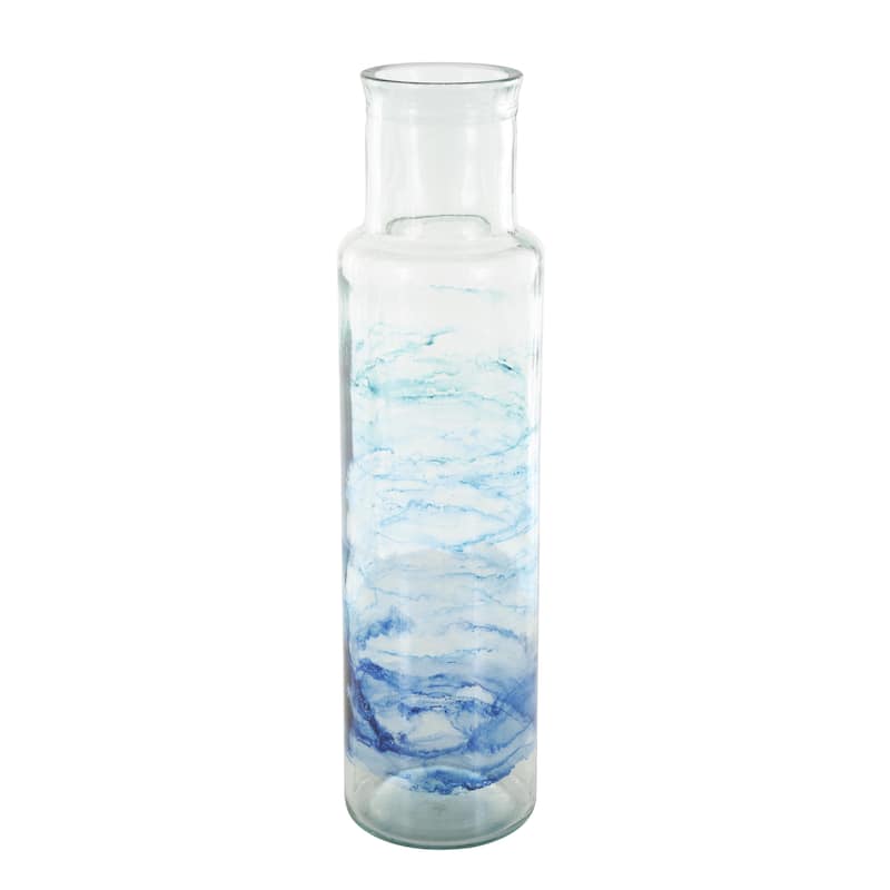 Recycled Glass Abstract Ombre Decorative Vase - Blue - Roche River Decor - Blue - 6"W, 22"H