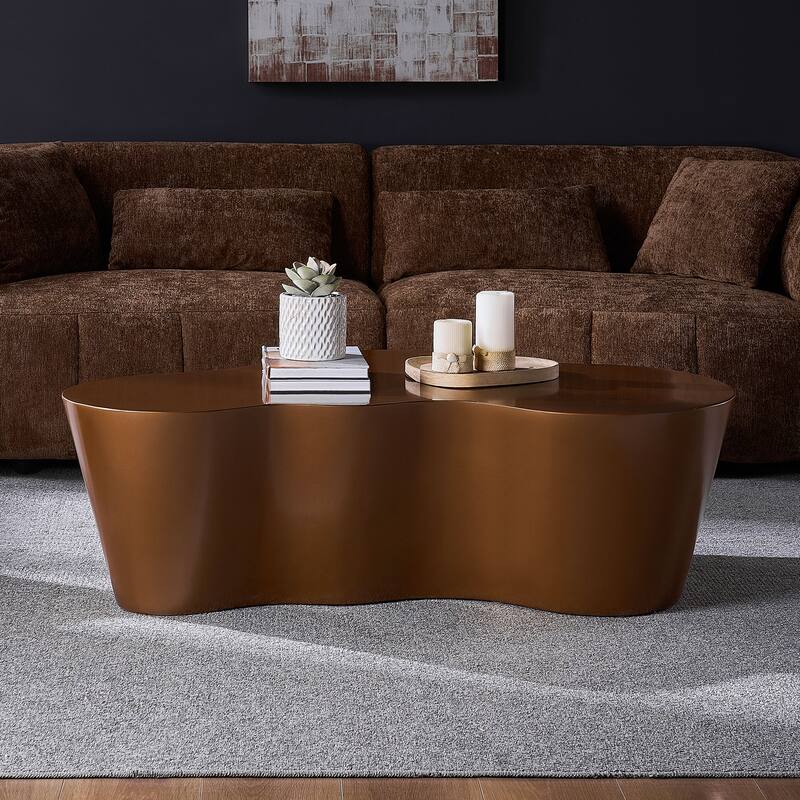 50" Unique Shape Sturdy Fiberglass Coffee Table, Tea Table for Living Room, No Need Assembly