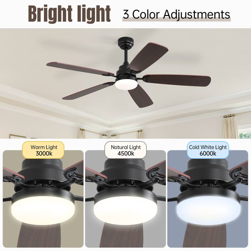 Sofucor 52 Inch Ceiling Fan,5 Dual Finish Plywood Blades,Reversible DC Motor,Remote Control,LED Light,Farmhouse