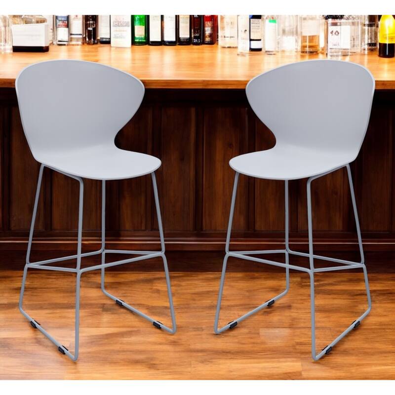 HomeRoots Set of Two 26" Gray Heavy Duty Plastic and Metal Low Back Counter Height Bar Chairs - Counter Height - Gray - Set of 2