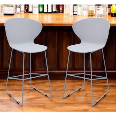 HomeRoots Set of Two 26" Gray Heavy Duty Plastic and Metal Low Back Counter Height Bar Chairs