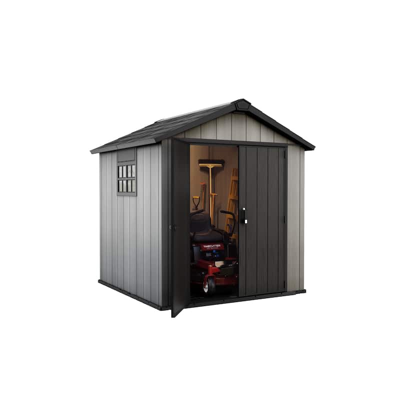 Keter Oakland 7.5x7 ft. Resin Outdoor Storage Shed With Floor for Patio Furniture and Tools