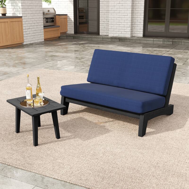 2-Piece Outdoor Teak Wood Loveseat Patio Set with Side Table