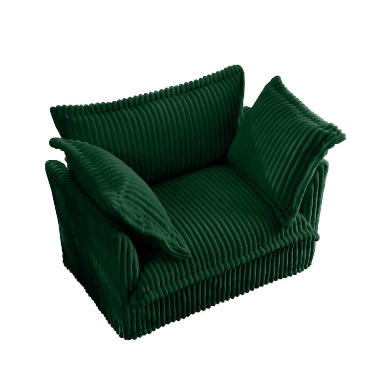 Comfy Corduroy Single Sofa Chair, Oversized Upholstered Accent Chair, Armchair with 1 Back Cushion & 2 Toss Pillows