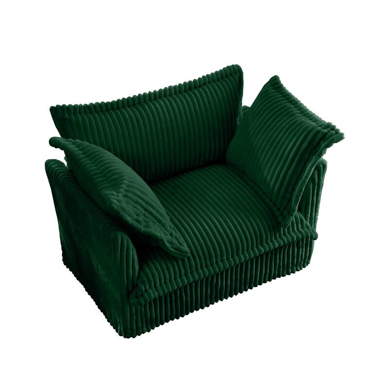 Corduroy Slipcovered Armchair with Deep Seat, 3 Large Pillows and 300lb Capacity