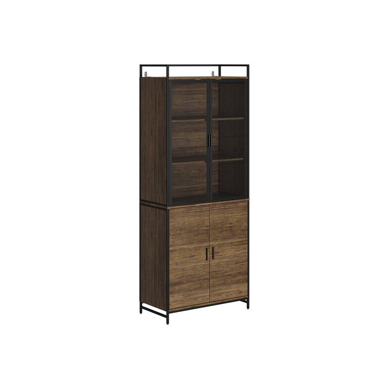 Multifunctional Kitchen Cabinet Collection Metal Frame Shelf Brown Walnut Color
