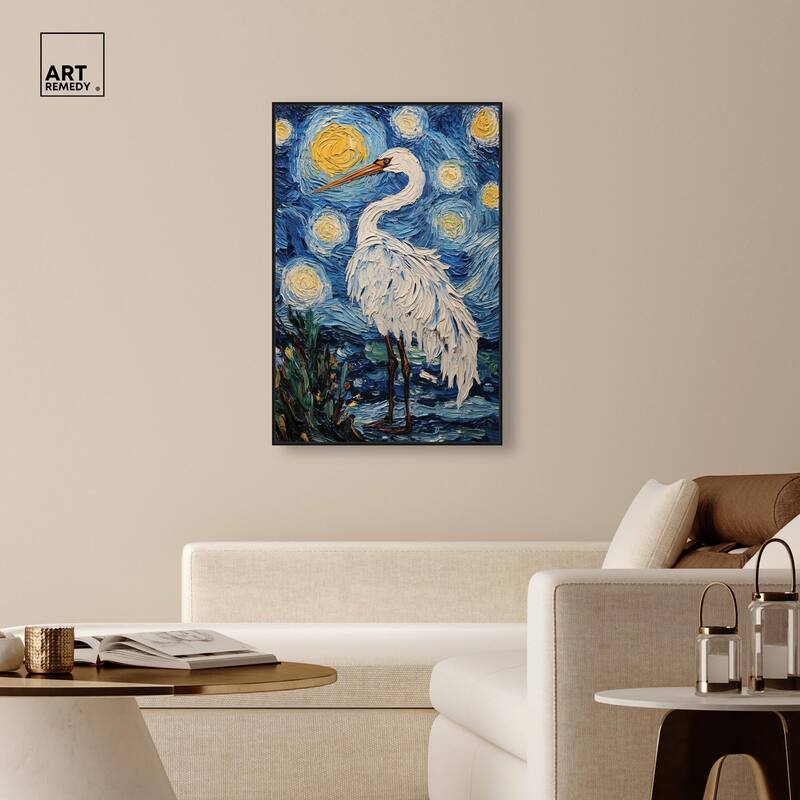 Crane in Starry Night Canvas by Art Remedy