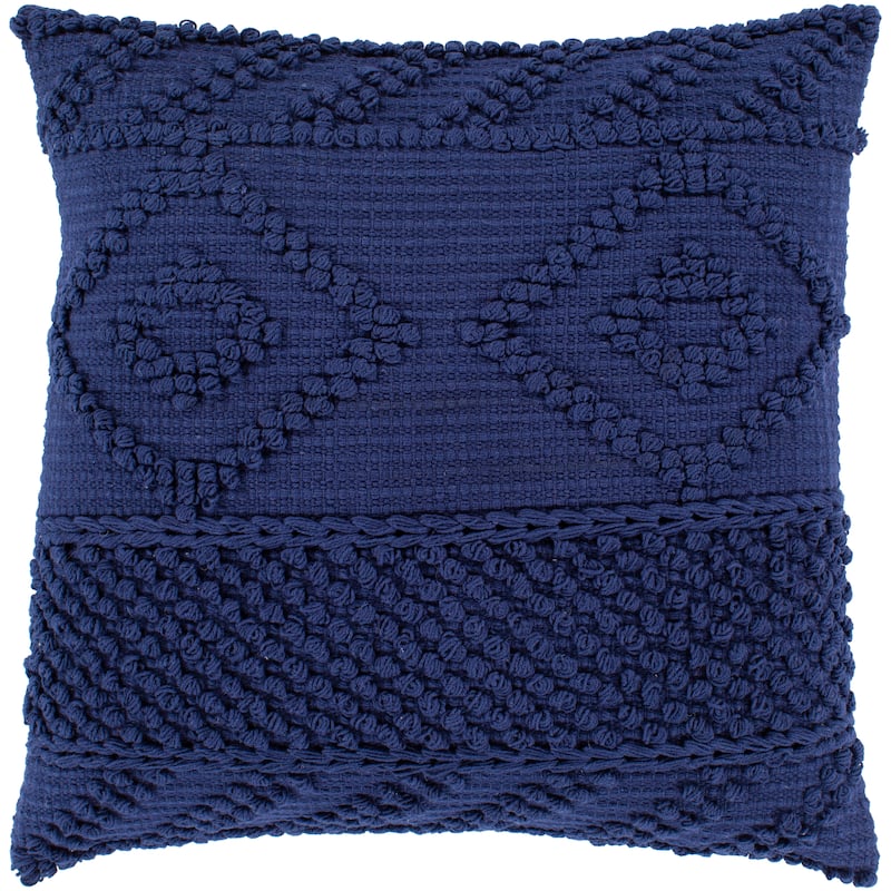 Nadra Diamond Textured Bohemian Throw Pillow - 20"H x 20"W - Down - Navy