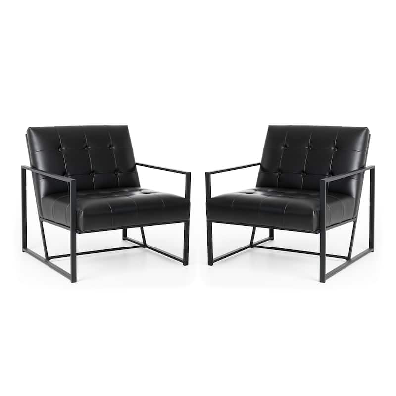 Glitzhome 29.50"W Mid-Century PU Leather Tufted Accent Chair - 29.5"W x 30.5"H x 29.25"D