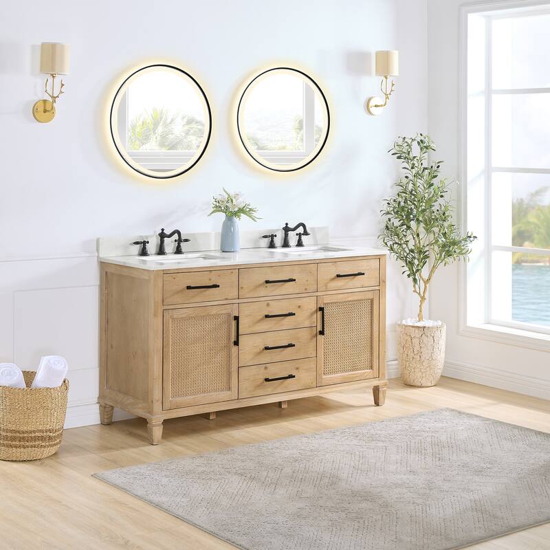 Altair Solana Bath Vanity with Calacatta White Quartz Stone Countertop with Mirror