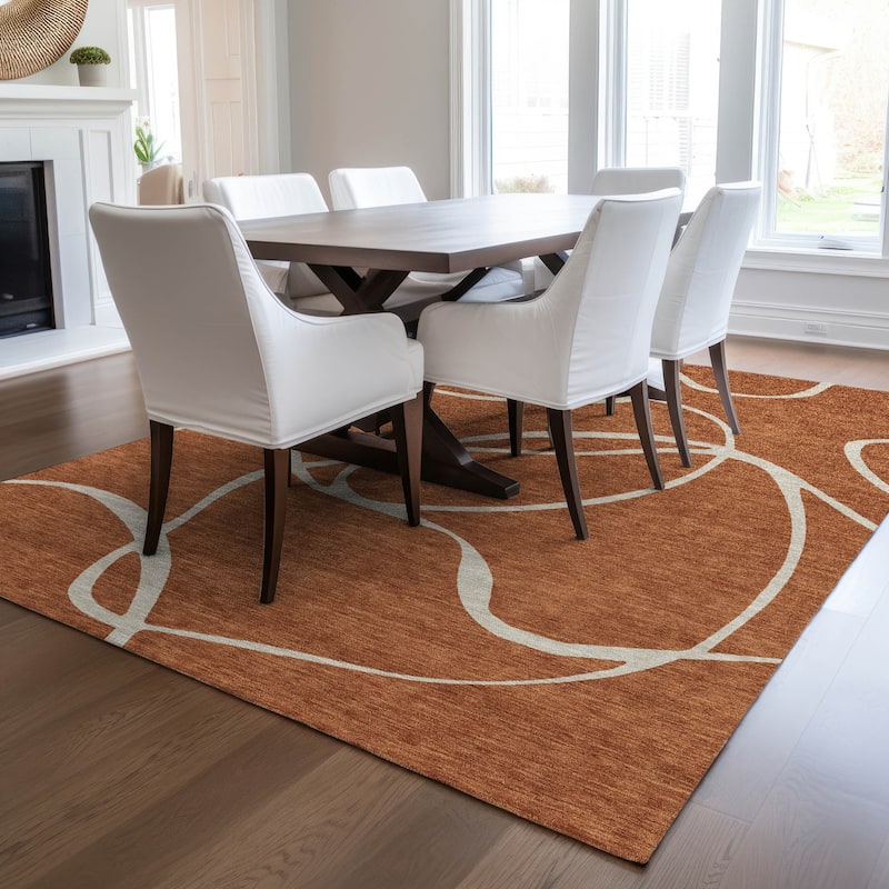 Machine Washable Indoor/ Outdoor Abstract Modern Chantille Rug