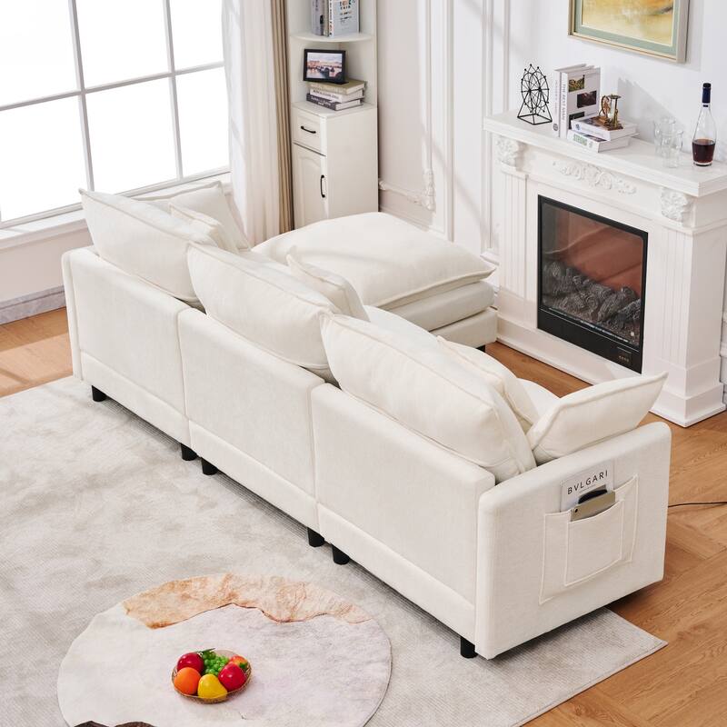 L-Shaped Modular Sectional Sofa with Movable Storage Ottoman, Comfy Cashmere Deep Seat Cloud Couch, Lounge Sofa with Pillows