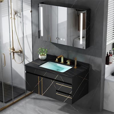 Modern 36'' Single Bathroom Vanity with Faux Stone Countertop