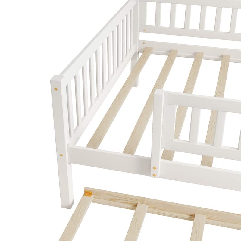 Wood Daybed with Trundle and Fence Guardrails