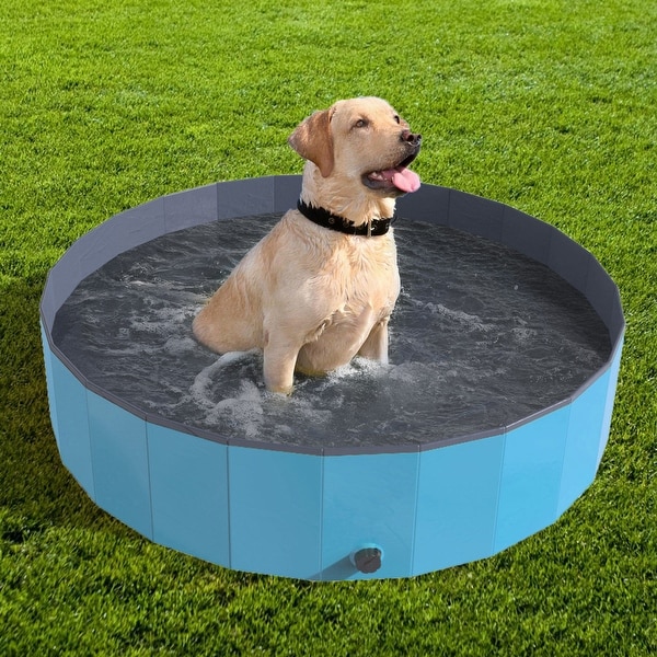 Dog paddling pool with slide clearance