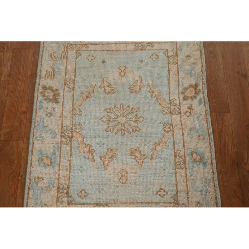 Hand Knotted Oriental 100% Wool Carpet Transitional Geometric Navy Blue & Blues Oushak Area Rug - 2' 11'' X 2' 1''
