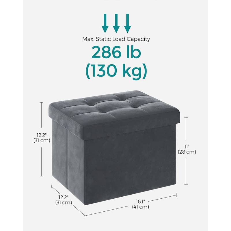 Velvet Foldable Storage Ottoman with Padded Seat and Hidden Compartment for Living Room or Entryway
