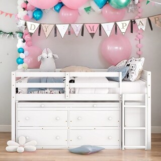 Modern Full Size Loft Bed with Retractable Writing Desk and 4 Drawers and Lateral Portable Desk and Shelves