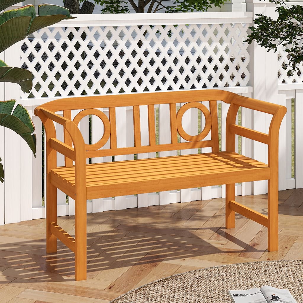 Gymax 47'' Outdoor Loveseat Bench w/Curved Armrests for Backyard Front