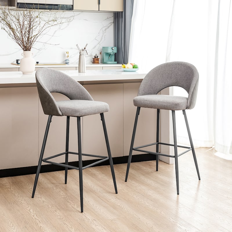 Glitzhome Set of 2 41"H Modern Tapered Leg Counter or High Bar Stools - Set of 2 - Fabric Middle Grey - Bar Height