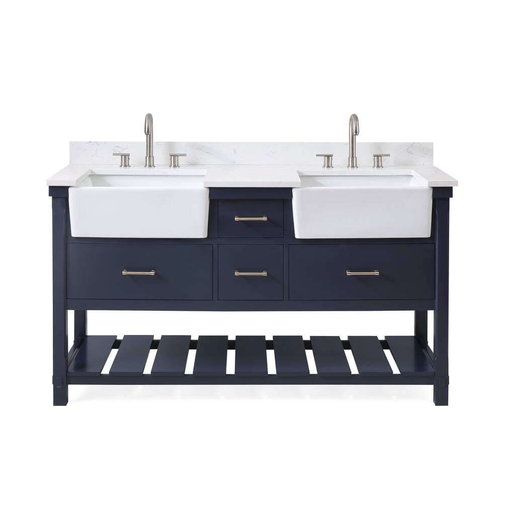 60-Inches Kendia Double Farmhouse Sink Bathroom Vanity