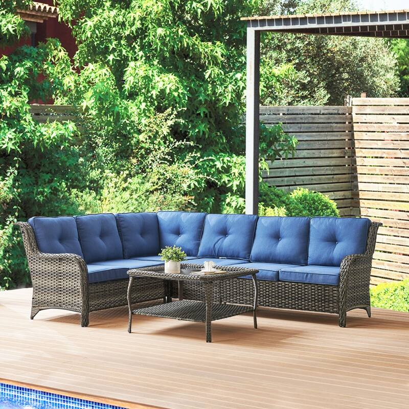 Gymojoy Outdoor Sofa Loveseat Corner Sofa Table Sets - Blue - Grey