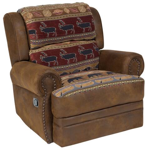 Porter Hunter Lodge Style Brown Accent Recliner Chair with Deer, Bear and Fish Woven Fabric